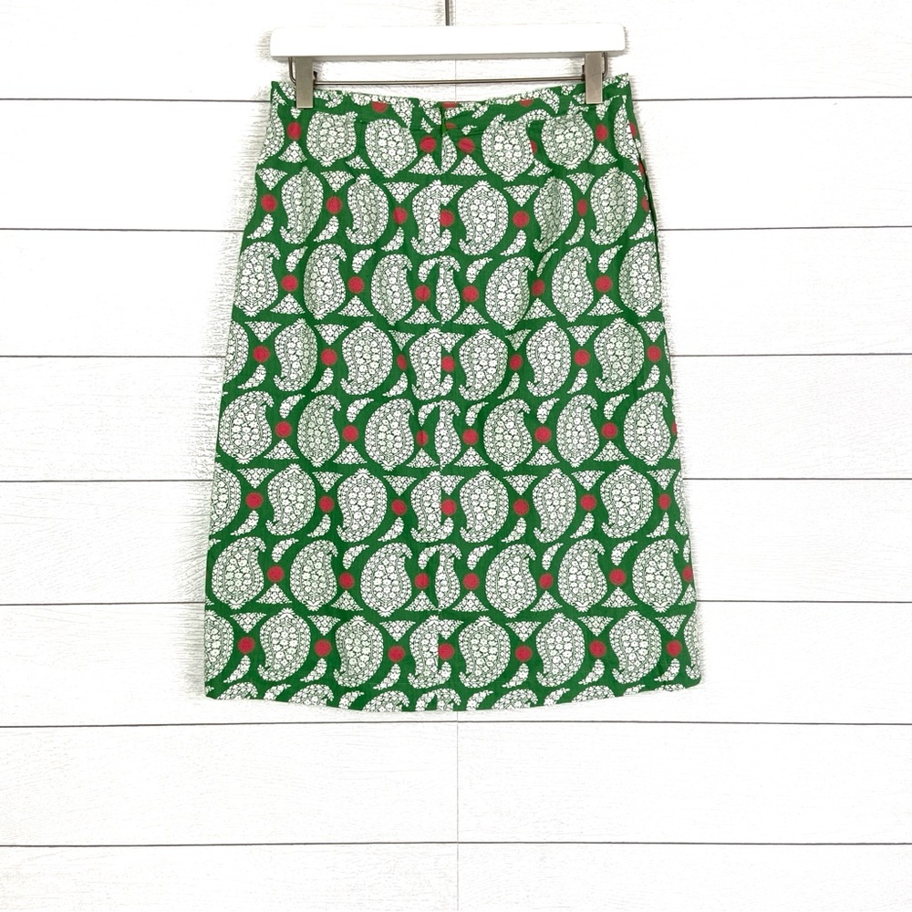 NWT BODEN Cotton ALine Skirt Pockets Green Paisley Print White Pink Lined 6 Long - Picture 3 of 3